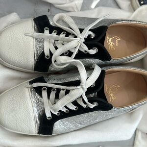 Christian Louboutin Silver White and Black Women's Sneakers Size 39.5